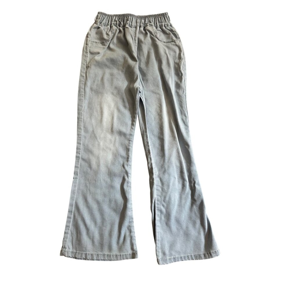 Girls Size 130 7/8 Girls Light Wash Elastic Waist Embroidered Denim Jeans Flare